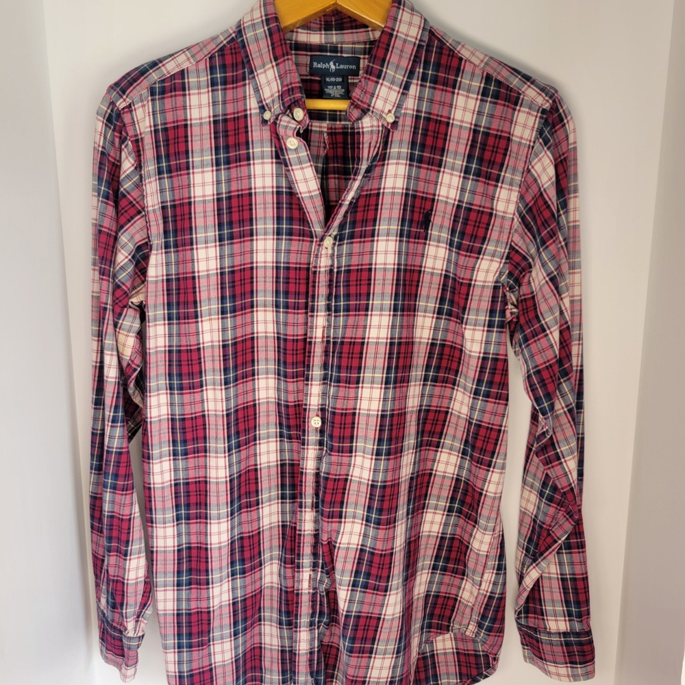Ralph Lauren Kids XL 18-20 Red Plaid Cotton Button Down Shirt Long Sleeve Pony
